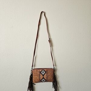 Brown Fringe Crossbody Bag Clutch